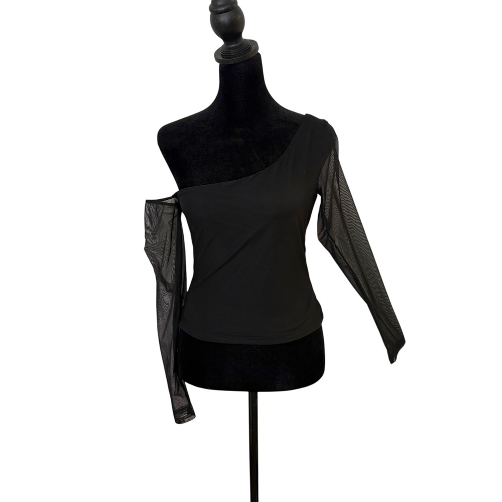 Black One Shoulder Mesh Sleeve Top Whimsigoth Fairy Grunge Going Out Size 4